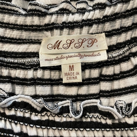 Max Studio MSSP Black and White Stripes Knit Elastic Top Off the Shoulder Top. M - Picture 8 of 10